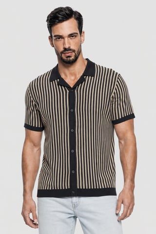 Men Spread Collar Short Sleeve Knitted Polo Shirt, Multicolor