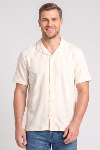 Men Regular Fit Textured Short Sleeve Casual Shirt, Beige