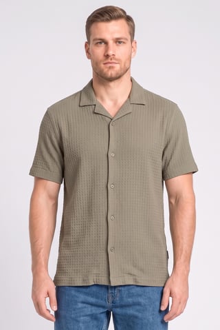 Men Regular Fit Textured Short Sleeve Casual Shirt, Olive