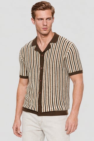 Men Regular Fit Short Sleeve Stripe Polo Shirt, Multicolor