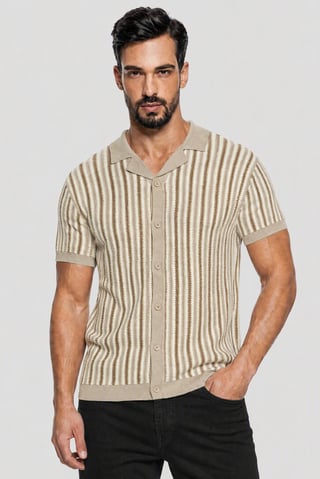 Men Regular Fit Short Sleeve Stripe Polo Shirt, Multicolor