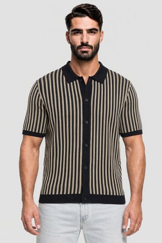 Men Regular Fit Short Sleeve Stripe Polo Shirt, Multicolor