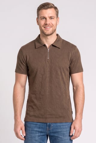 Men Regular Fit Short Sleeve Textured Polo Shirt, Brown