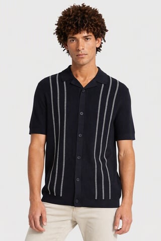 Men Regular Fit Short Sleeve Knitted Polo Shirt, Navy