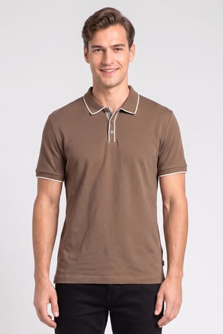 Men Regular Fit Short Sleeve Textured Polo Shirt, Dusty Brown