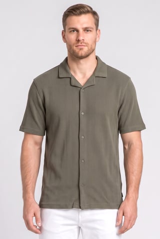 Men Regular Fit Jacquard Waffle Short Sleeve Polo Shirt, Olive