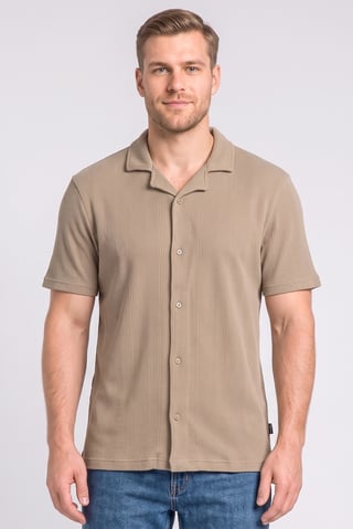 Men Regular Fit Short Sleeve Textured Casual Shirt, Light Brown