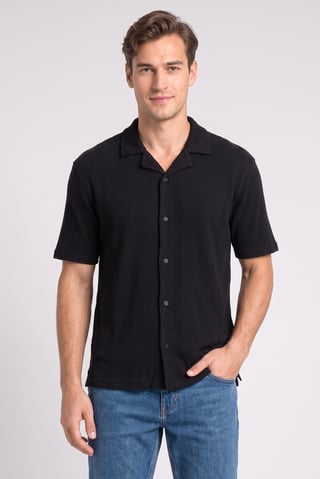 Men Regular Fit Textured Short Sleeve Casual Shirt, Black