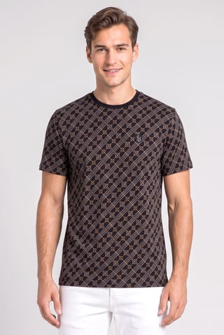 Men Crew Neck Short Sleeve Allover Print T-Shirt, Multicolor