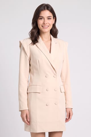 Women Solid Blazer Dress, Cream