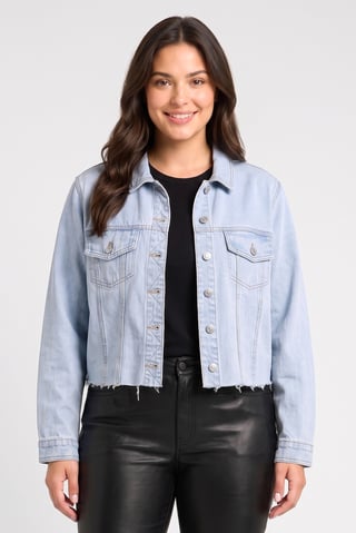 Women Plus Size Washed Denim Jacket, Light Blue