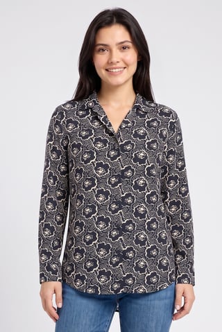 Women Spread Collar Long Sleeve Allover Print Blouse, Multicolor