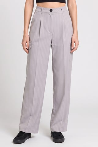 Women Regular Fit Stripe Wide Leg Pants, Grey