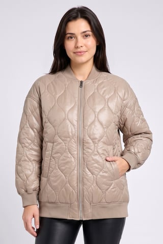 Women Quilted Puffer Jacket, Beige