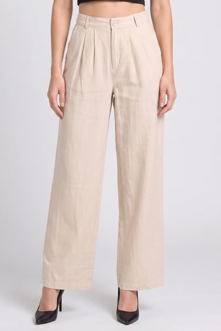 Women Regular Fit Solid Straight Leg Pants, Beige