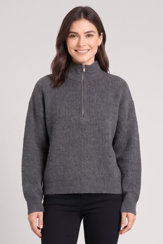 Women Knitted Long Sleeve Sweater, Grey
