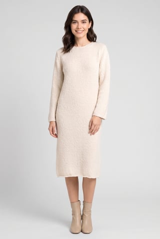 Women Textured Midi Dress, Cream