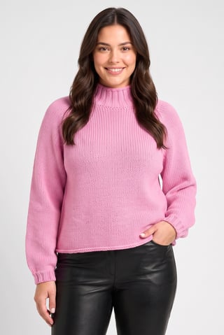 Women High Neck Crochet Sweater, Pink
