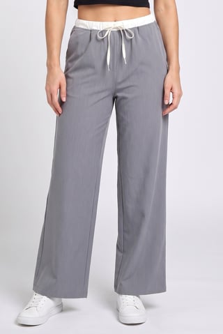 Women Regular Fit Solid Straight Leg Pants, Grey