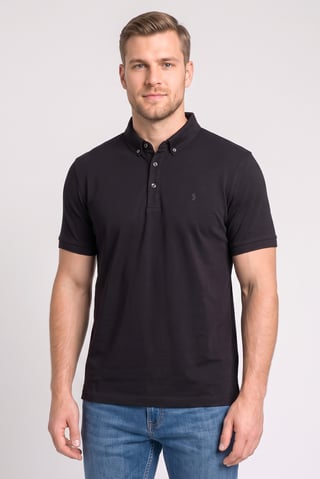 Men Regular Fit Brand Logo Short Sleeve Polo Shirt, Black
