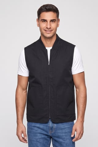 Men Solid Vest Jacket, Black