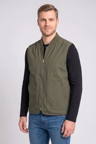 Men Solid Vest Jacket, Khaki