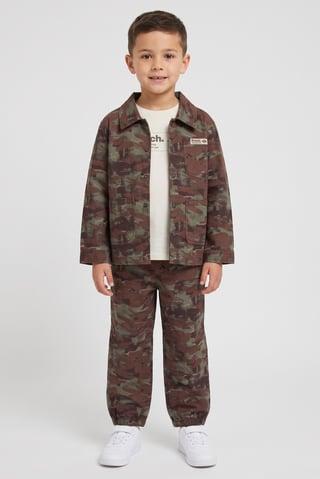 Kids Boy 3 Pcs Camouflage Long Sleeve Shacket And T-shirt With Pants Set, Multicolor