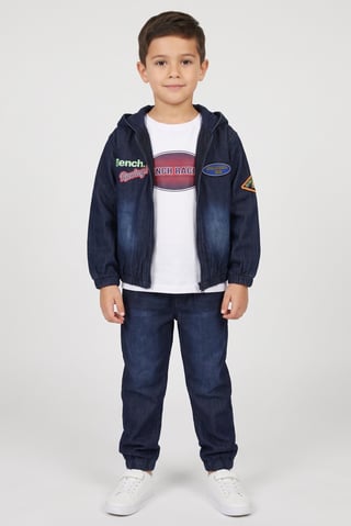 kids Boy 3 Pcs Brand Logo Denim Jacket And T-Shirt With Jeans Set, Multicolor