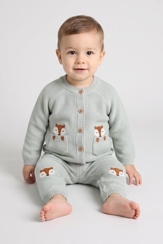 Toddlers Boy 2 Pcs Embroidered Sweater And Pants Set, Sage Green