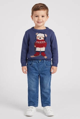 Toddlers Boy 2 Pcs Graphic Print Sweater And Jeans Set, Navy