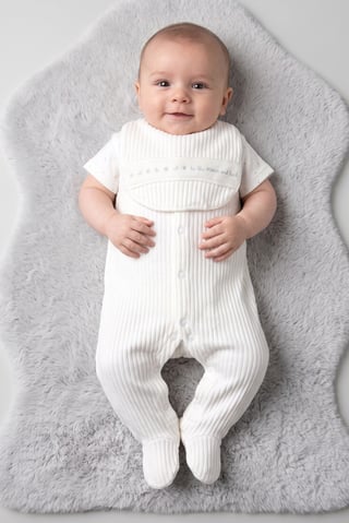 Toddlers Boy 3 Pcs  Allover Print Bodysuit And Romper With Bib, White