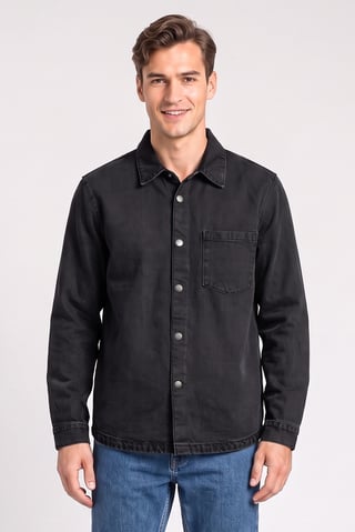 Men Washed Denim Jacket, Black