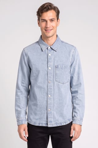 Men Washed Denim Jacket, Blue