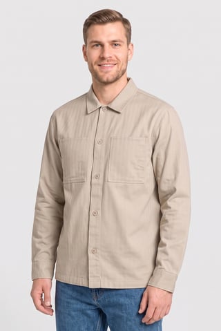 Men Regular Fit Long Sleeve Solid Jacket Shirt, Dark Beige