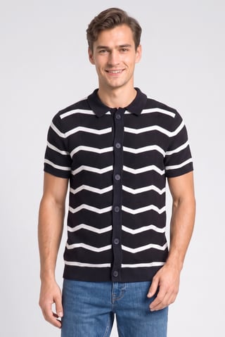Men Regular Fit Short Sleeve Knitted Shirt, Multicolor