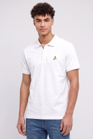Men Regular Fit Brand Logo Short Sleeve Polo Shirt, White