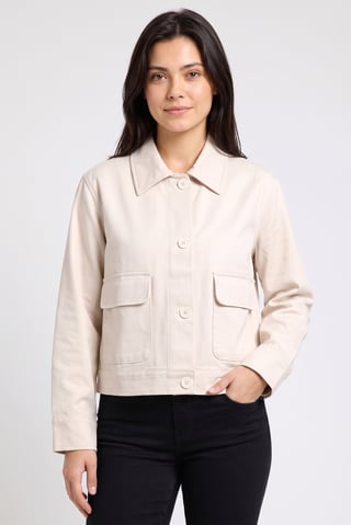 Women Plain Jacket Shirt, Beige