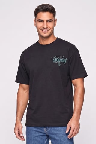Men Crew Neck Graphic Print Short Sleeve T-Shirt, Black