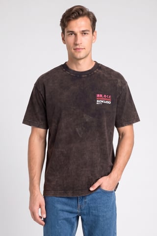 Men Crew Neck  Short Sleeve Brand Logo T-Shirt, Washed Black