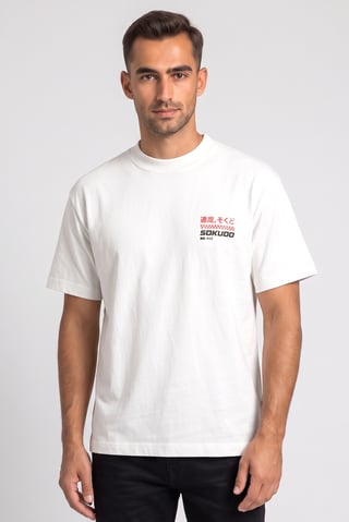 Men Crew Neck Short Sleeve Graphic Print T-Shirt, White