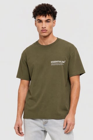Men Crew Neck Brand Logo Short Sleeve T-Shirt, Olive