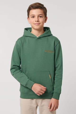Kids Boy Embroidered Logo Long Sleeve Hoodie, Green
