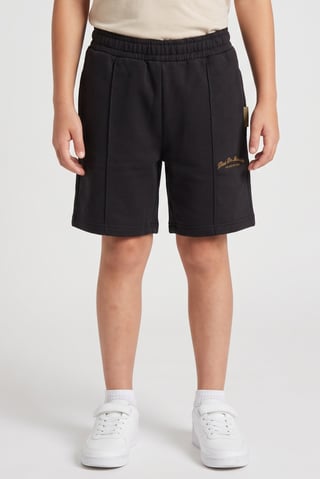 Kids Boy Embroidered Logo Basic Shorts, Black