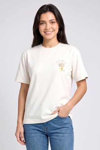 Women Crew Neck Short Sleeve Graphic Print T-Shirt, Off White