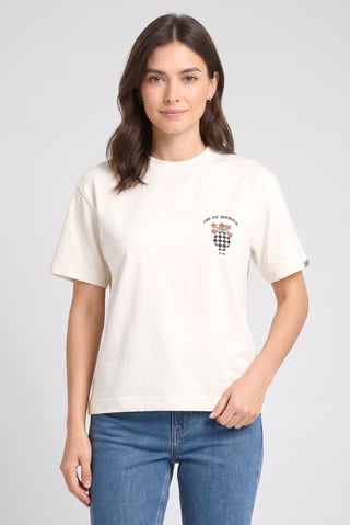 Women Crew Neck Short Sleeve Graphic Print T-Shirt, Off White