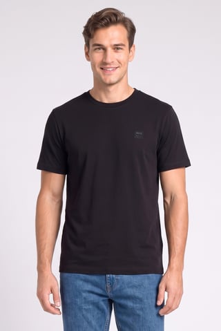 Men Crew Neck Short Sleeve Brand Logo T-Shirt, Black