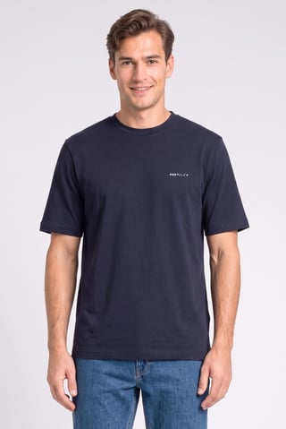 Men Crew Neck Short Sleeve Brand Logo T-Shirt, Navy Blue