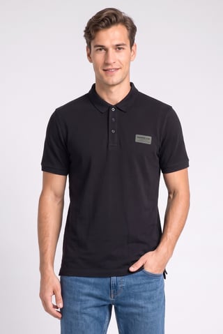 Men Regular Fit Brand Logo Short Sleeve Polo Shirt, Black