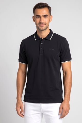 Men Regular Fit Brand Logo Short Sleeve Polo Shirt, Black