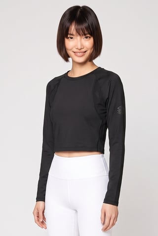 Women Sportswear Fit Long Sleeve Training Crop Top, Black